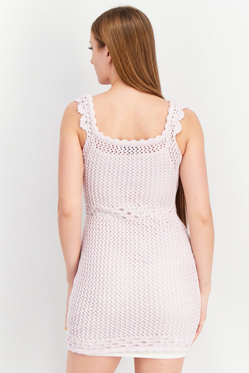 Aqua Women Crochet Mini Dress, Lavender Combo - Image 2